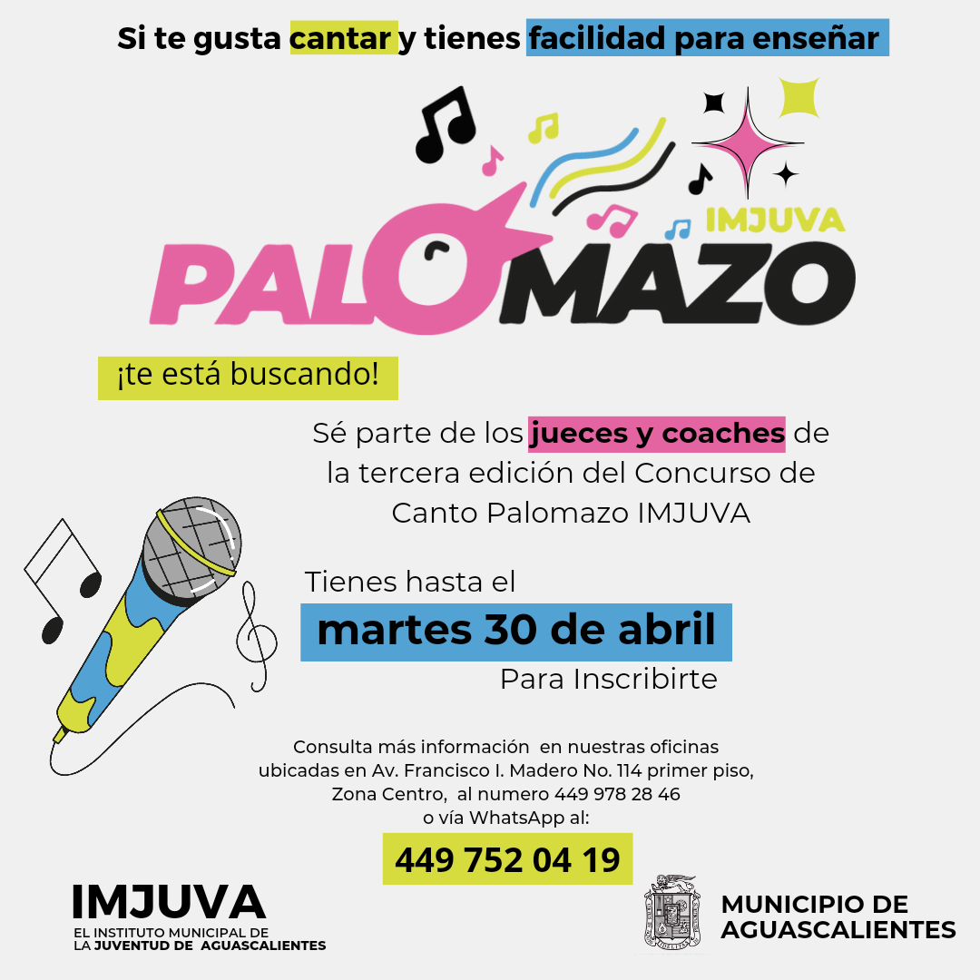 Convoca IMJUVA a participar como coach o juez en el concurso de canto ‘Palomazo’
