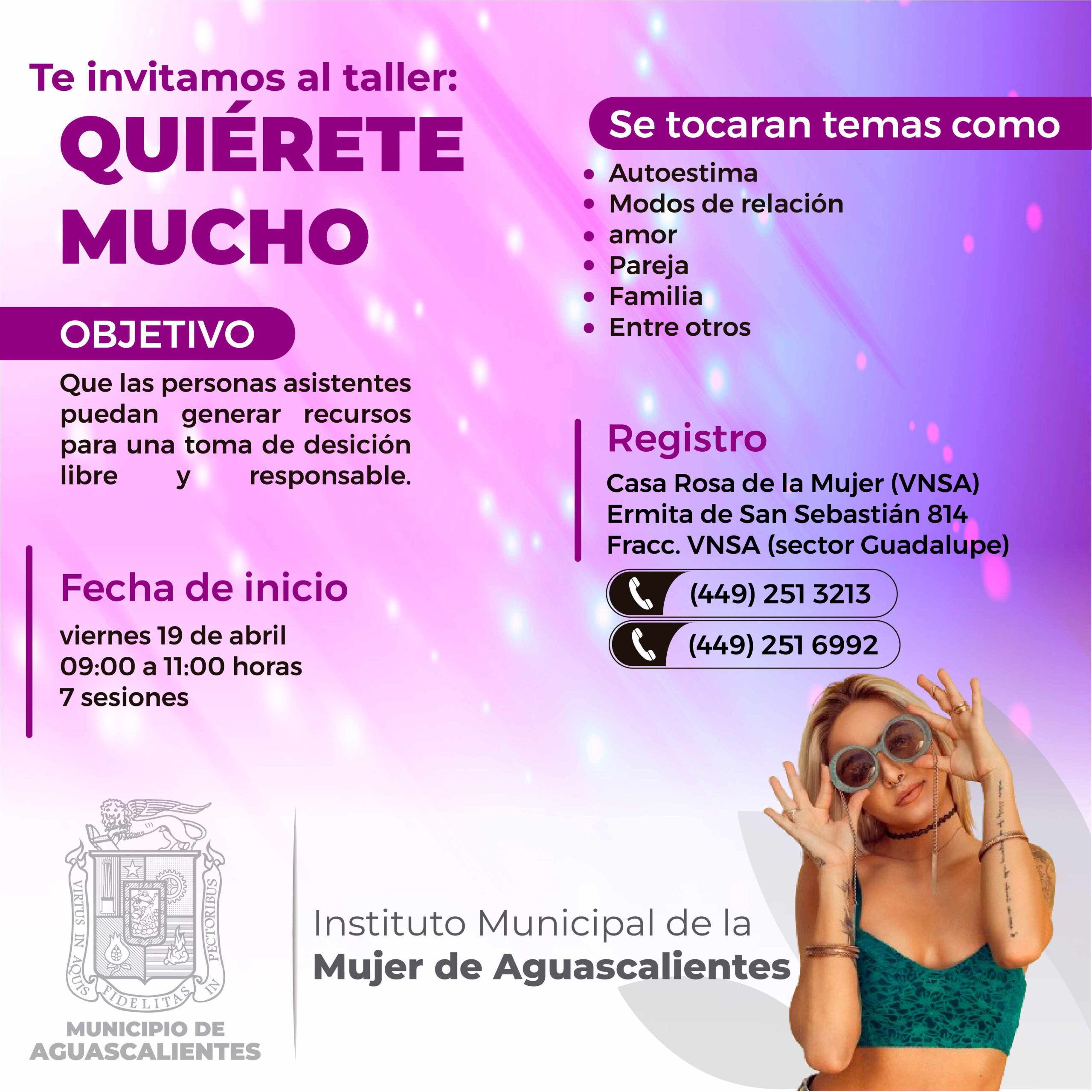 Invita el Instituto Municipal de la Mujer de Aguascalientes al taller ‘Quiérete mucho’