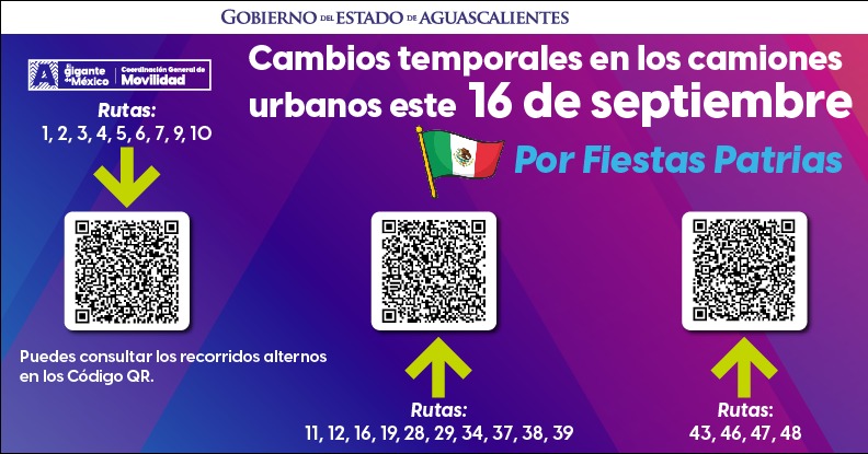 Habrá cambio de recorrido en rutas de transporte urbano este 16 de septiembre