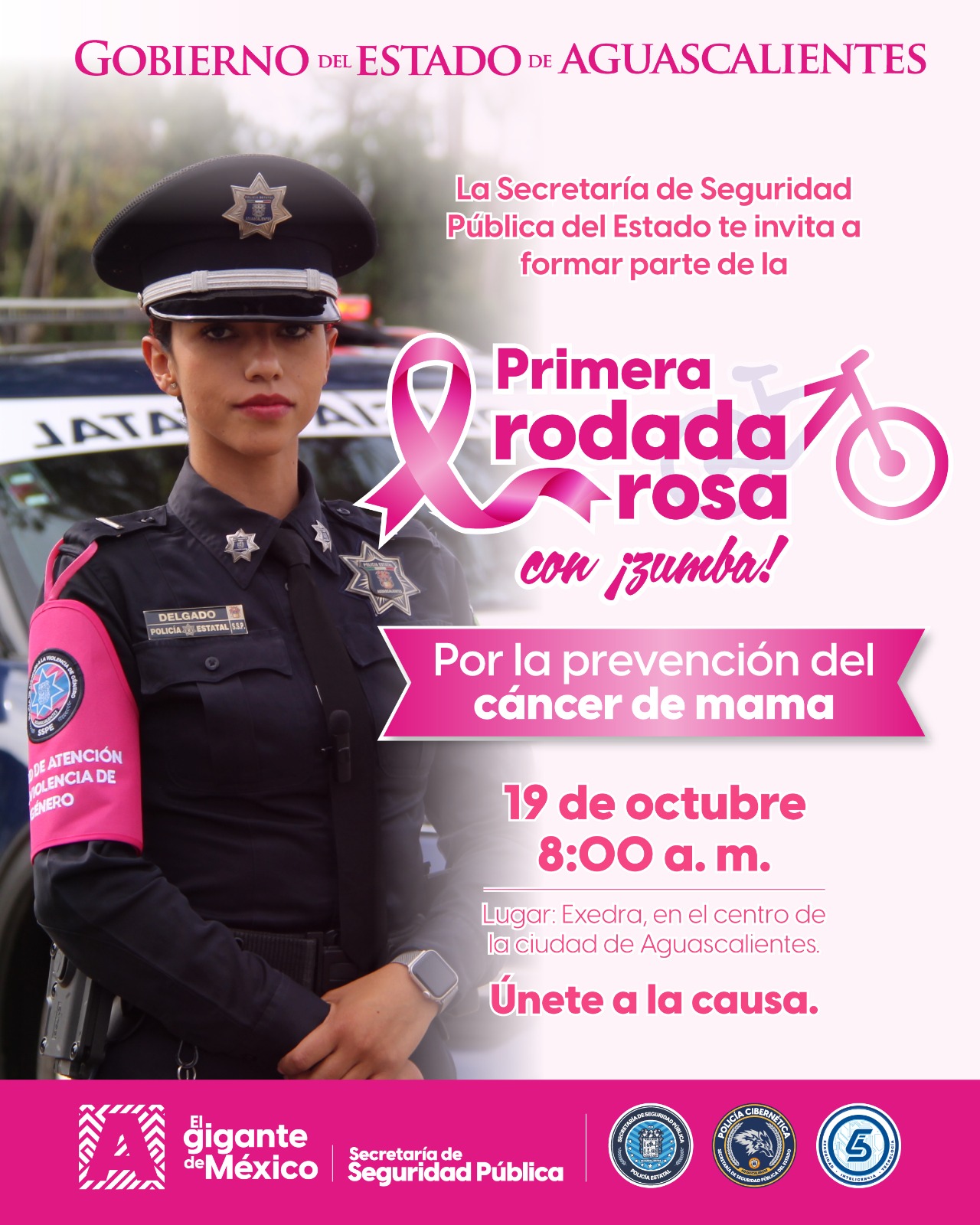 Policía Estatal organiza la Primera Rodada Rosa contra el Cáncer de Mama