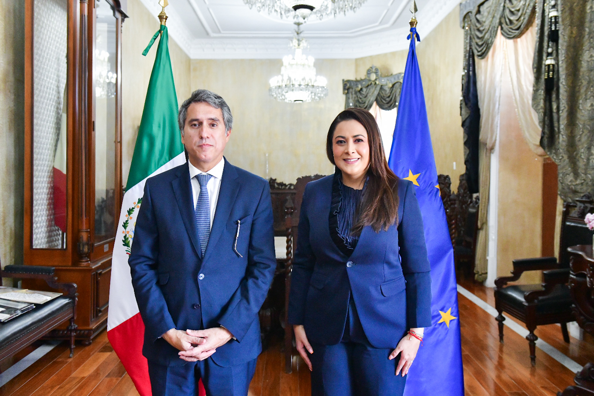 Tere Jiménez abre posibilidad de cooperación comercial y educativa tras reunirse con el embajador de la Unión Europea en México