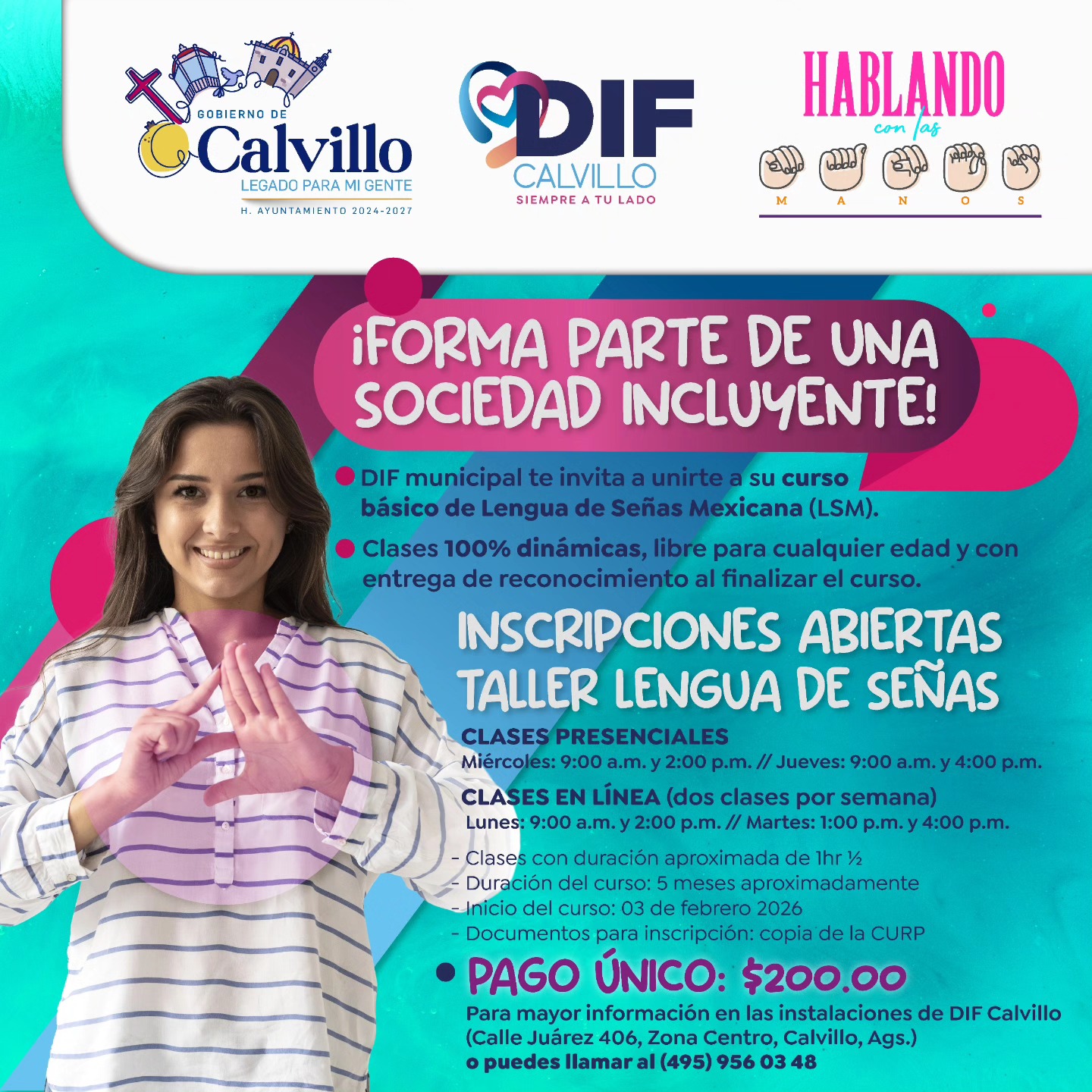 Habrá curso de Legua de Señas en Calvillo