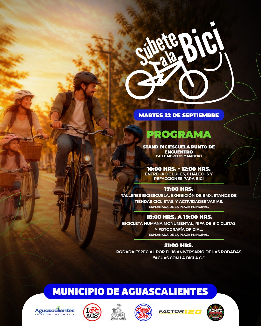 Invita Municipio de Aguascalientes a participar en “Súbete a la Bici” por el Día Mundial sin Auto